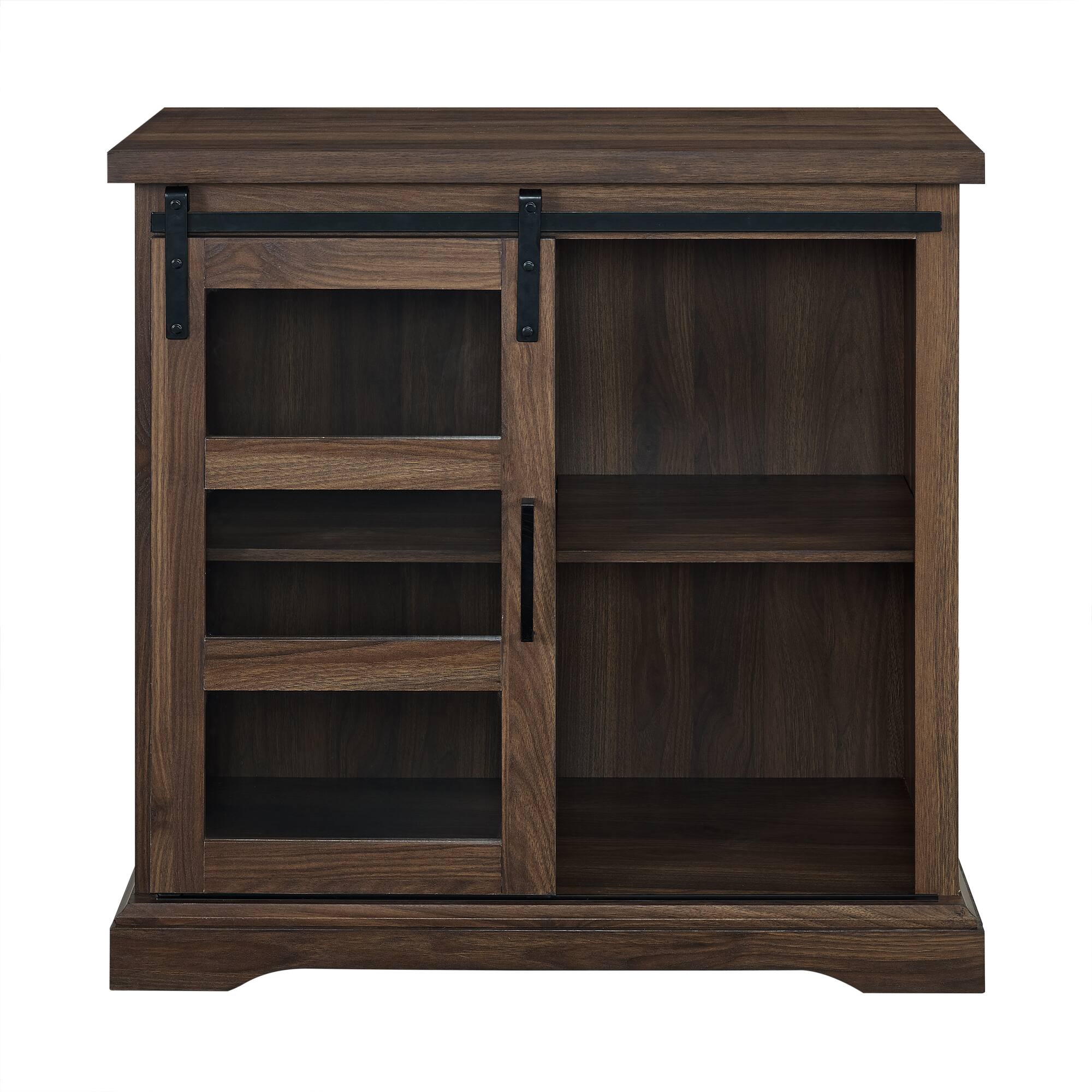 Walker Edison 32" Dark Walnut Sliding Glass Door Modern Accent Cabinet